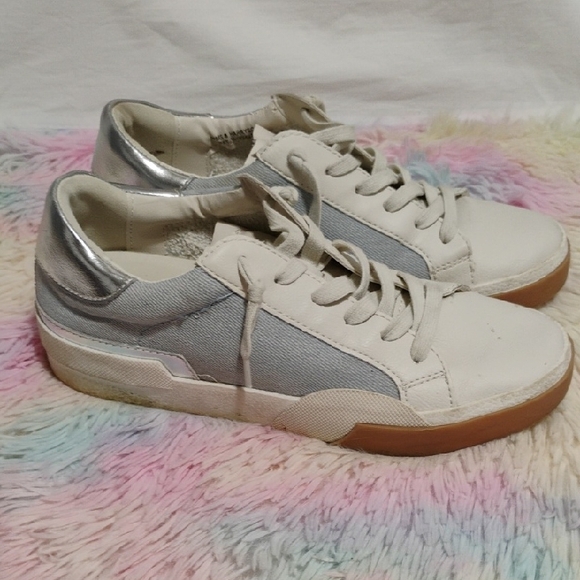 Dolce Vita White Silver & Denim Harryson Sneakers Sleek Low-Top Design #50 - Picture 6 of 11